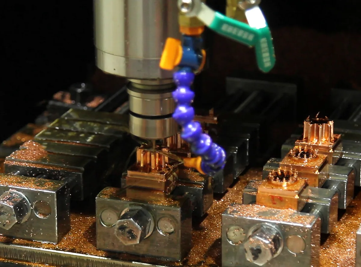 CNC milling copper electrodes in the RIXIN workshop